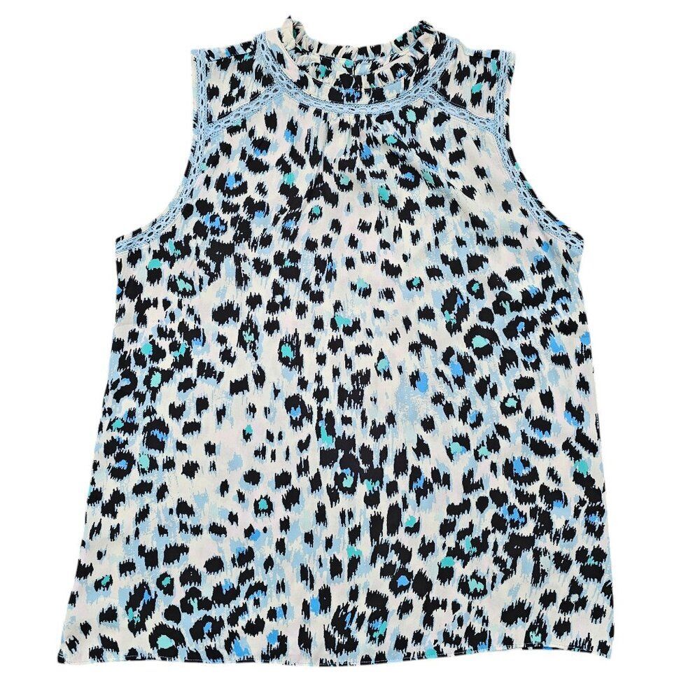 Loft Cottagecore Animal Print Light Blue Lace Blouse